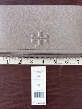 Tory Burch French Gray Embossed Logo Continental Wallet